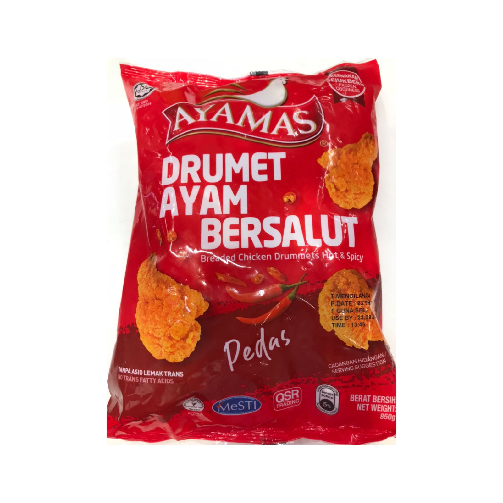 Ayamas Hot and Spicy Breaded Chicken Drummets 850g frozen product packaging
